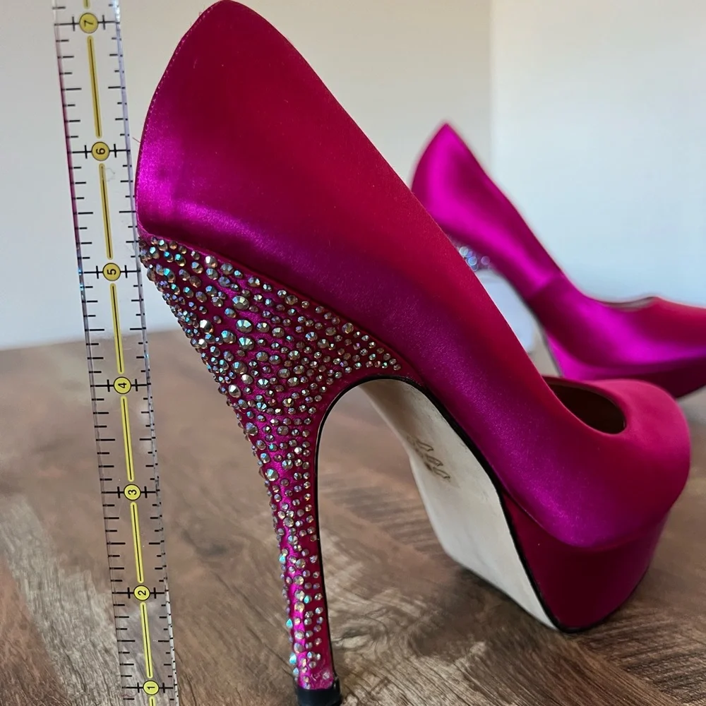 Steve Madden Fuschia Rhinestone Heeled Platform Pumps - Picture 14 of 14
